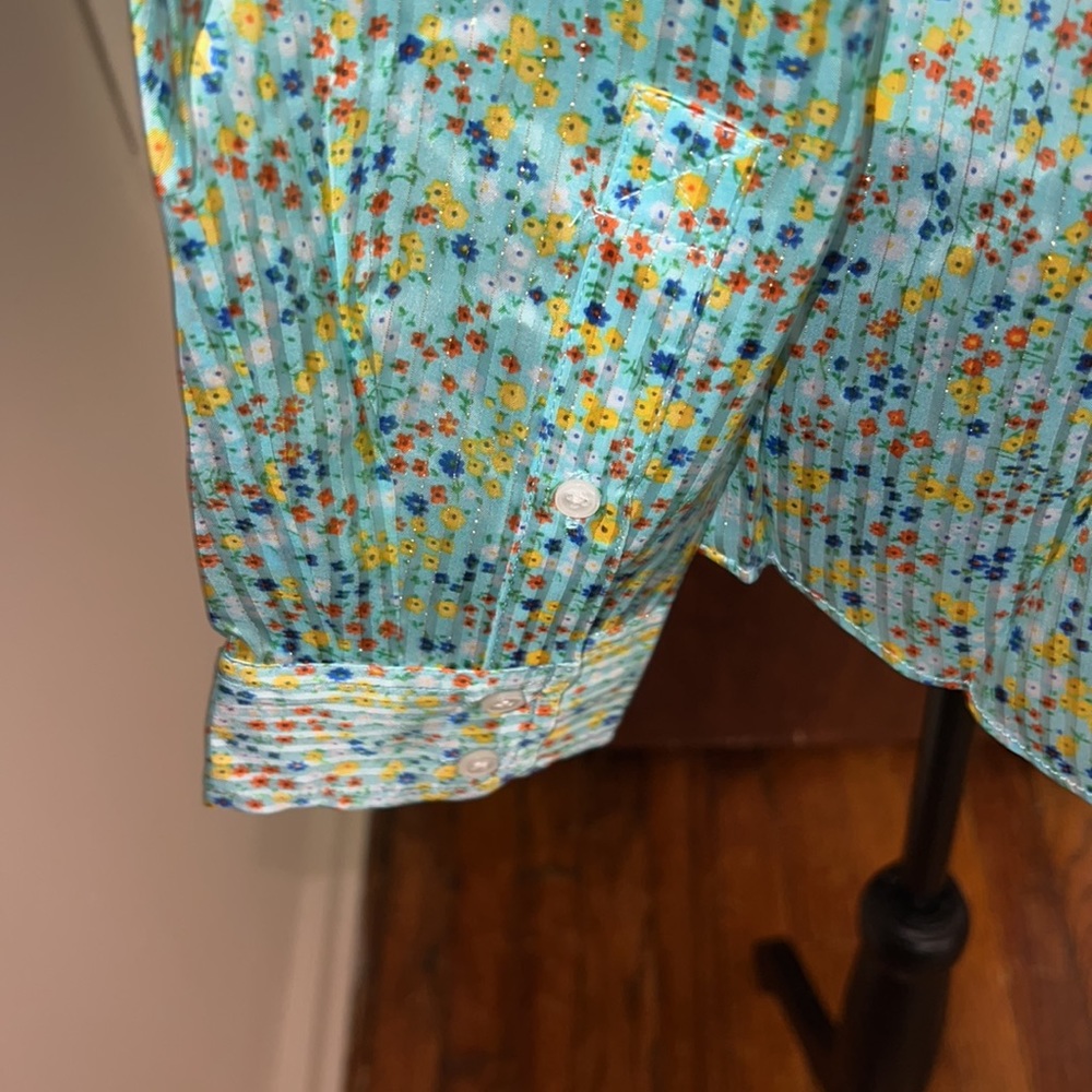 🆕J CREW Green Floral Ruffle Top Shirt - Picture 5 of 7